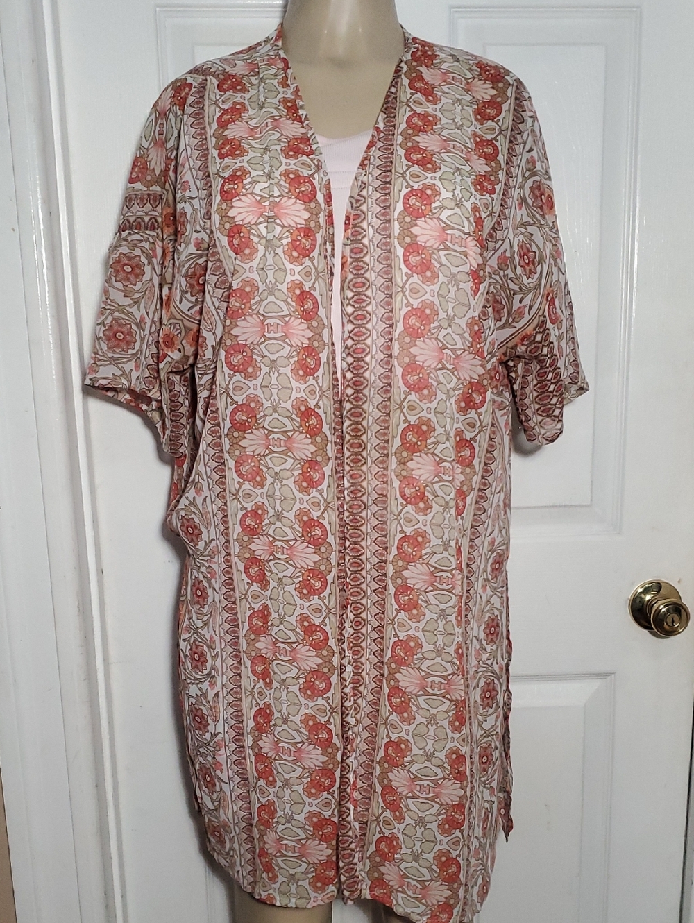 Ambiance Coral and Cream Floral Kimono Top